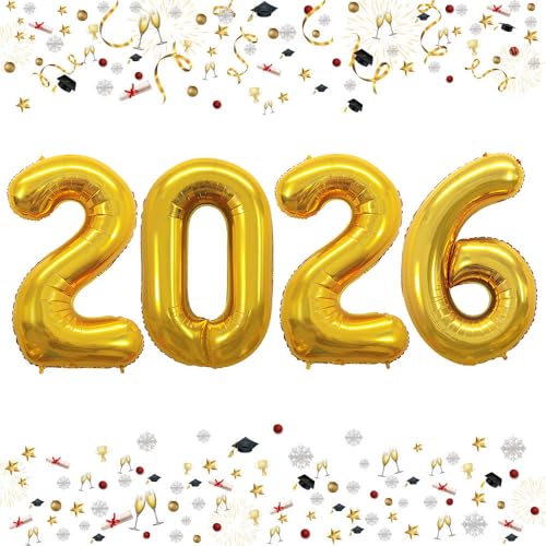 GOER 42 Inch 2026 Gold Foil Number Balloons for 2026 New Year Eve Festival Party Supplies Graduation Decorations - Image 1
