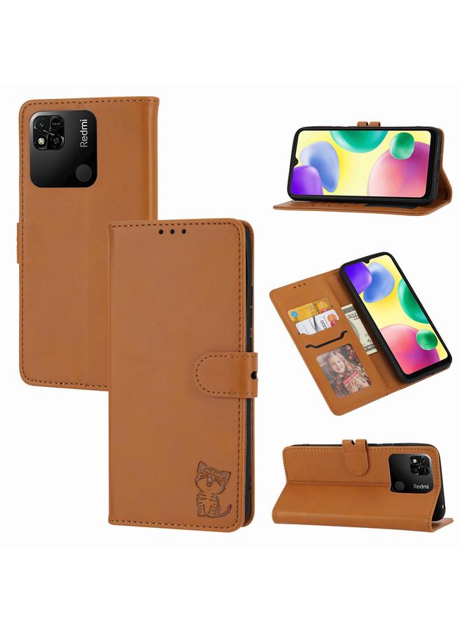 Case For Xiaomi Redmi 12C Embossed Happy Cat Pattern Flip Leather Phone Case