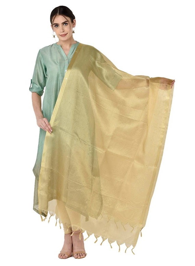 DUPATTA BAZAAR Women's Embellished Tissue Silk Gold Dupatta, Gold, One size - Image 1