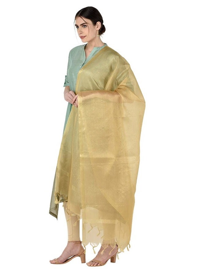 DUPATTA BAZAAR Women's Embellished Tissue Silk Gold Dupatta, Gold, One size - Image 2