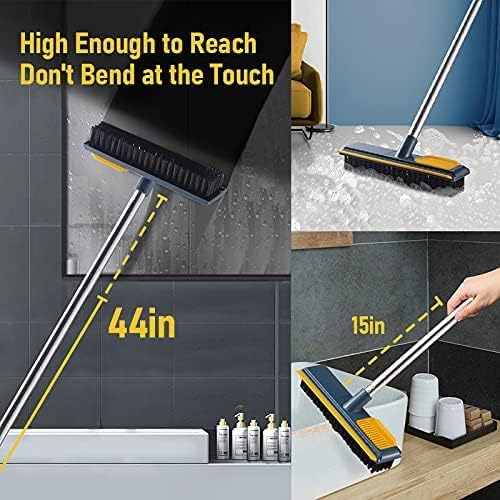Prapatti 2 in 1 Floor Scrub Brush with Squeegee and TeetchFloor Srubber Cleaning Groud Comb Brush with Long Handle Cleaning Brushes for Deck Bathroom Tile Grout Kitchen Swimming Pool Pack of 1 - Image 2