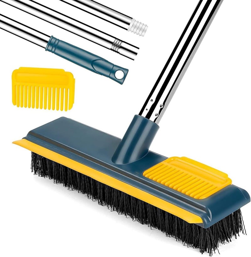 Prapatti 2 in 1 Floor Scrub Brush with Squeegee and TeetchFloor Srubber Cleaning Groud Comb Brush with Long Handle Cleaning Brushes for Deck Bathroom Tile Grout Kitchen Swimming Pool Pack of 1 - Image 1