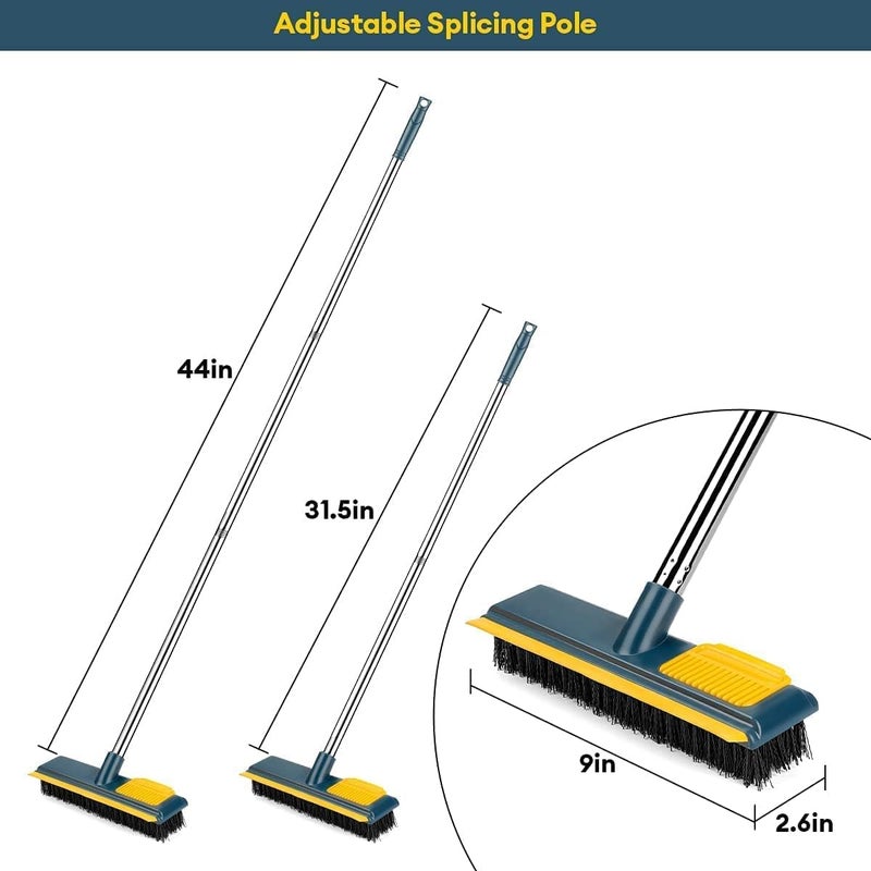 Prapatti 2 in 1 Floor Scrub Brush with Squeegee and TeetchFloor Srubber Cleaning Groud Comb Brush with Long Handle Cleaning Brushes for Deck Bathroom Tile Grout Kitchen Swimming Pool Pack of 1 - Image 3