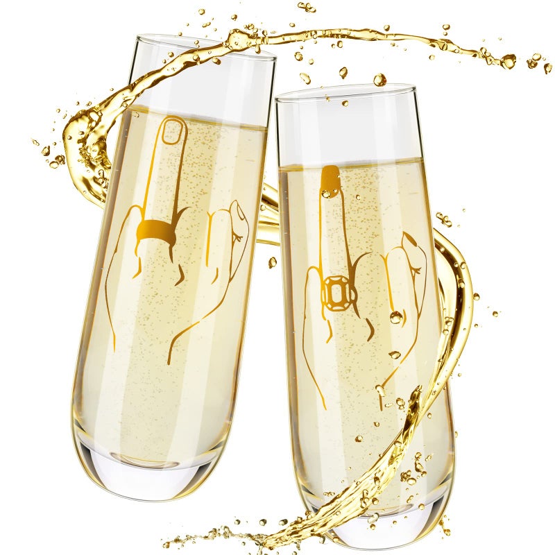 Gandeer Gandeer 2 Pieces Wedding Champagne Glasses  Bride Ring Finger Wine Glass Funny Mr and Mrs Gift for Bride Groom  98 oz Engagement Wine Glasses