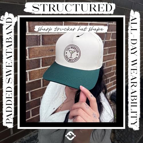 Funky Junque Vintage Green Hats: Embroidered Adjustable Snapback Dad Hat Trucker Baseball Cap Unisex - The Dirtier The Better - Green/Beige - Image 5