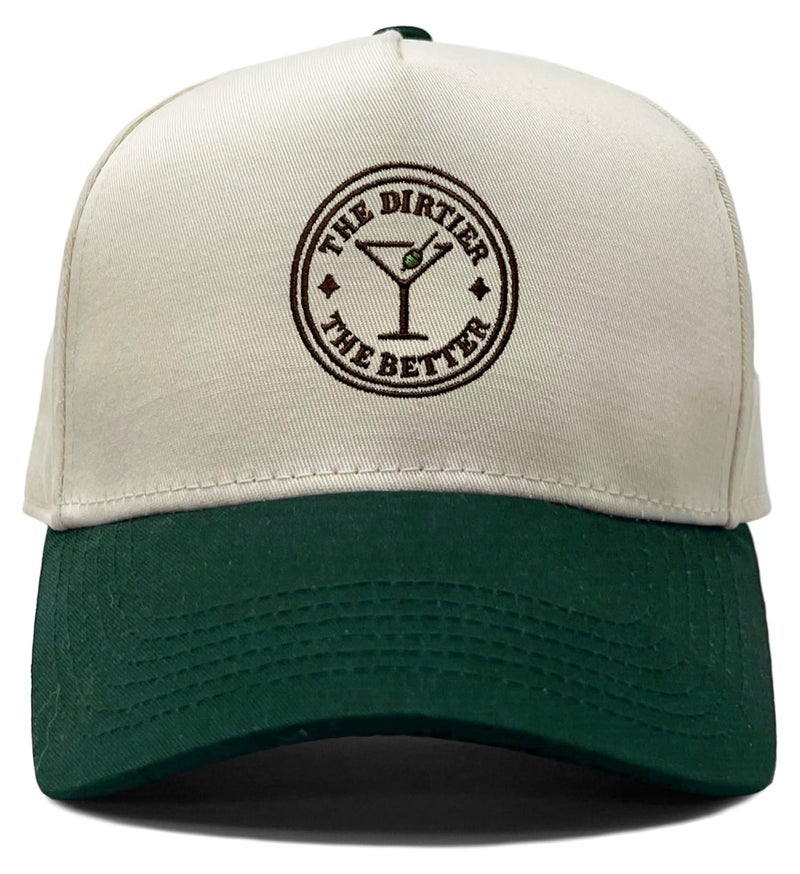 Funky Junque Vintage Green Hats: Embroidered Adjustable Snapback Dad Hat Trucker Baseball Cap Unisex - The Dirtier The Better - Green/Beige - Image 1