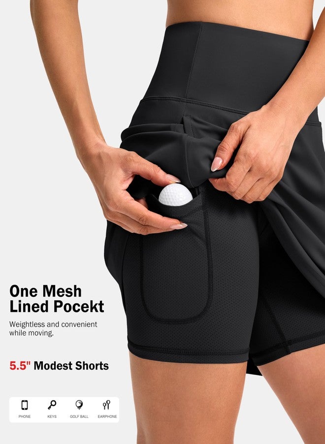 SANTINY 20" Skorts for Women 3 Pockets High Waist Long Athletic Tennis Skirt Golf Skort for Casual Summer Travel (Black_L) - Image 4