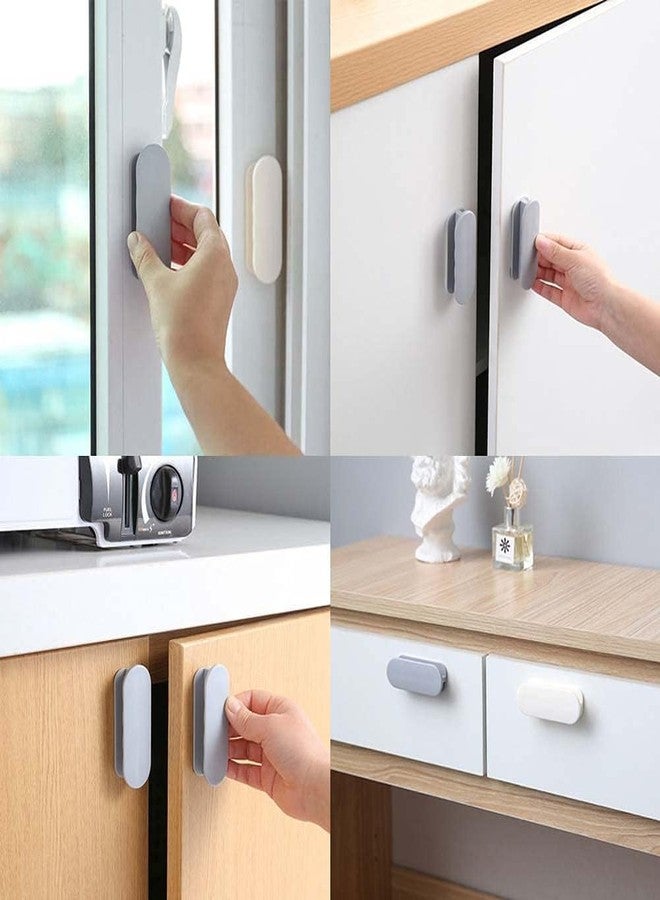 DHVSAM Adhesive Cabinet Handles, Self-Stick Instant Cabinet Handles Alloy No Drilling Push Pull Handles Helper for Kitchen Cabinet Drawer Window Sliding Closet (White, 4 Pcs) - Image 2