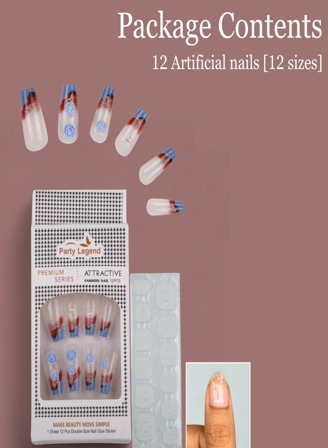Hexwell أظافر هيكسويل الاصطناعية اللاصقة للنساء، 12 قطعة قابلة لإعادة الاستخدام، أظافر صناعية مناسبة لحفلات الزفاف والمكاتب (متعددة الألوان، تصميم-4) - Image 4