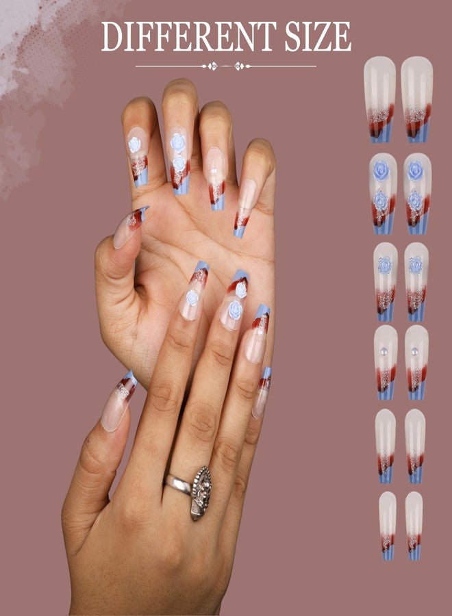 Hexwell أظافر هيكسويل الاصطناعية اللاصقة للنساء، 12 قطعة قابلة لإعادة الاستخدام، أظافر صناعية مناسبة لحفلات الزفاف والمكاتب (متعددة الألوان، تصميم-4) - Image 5