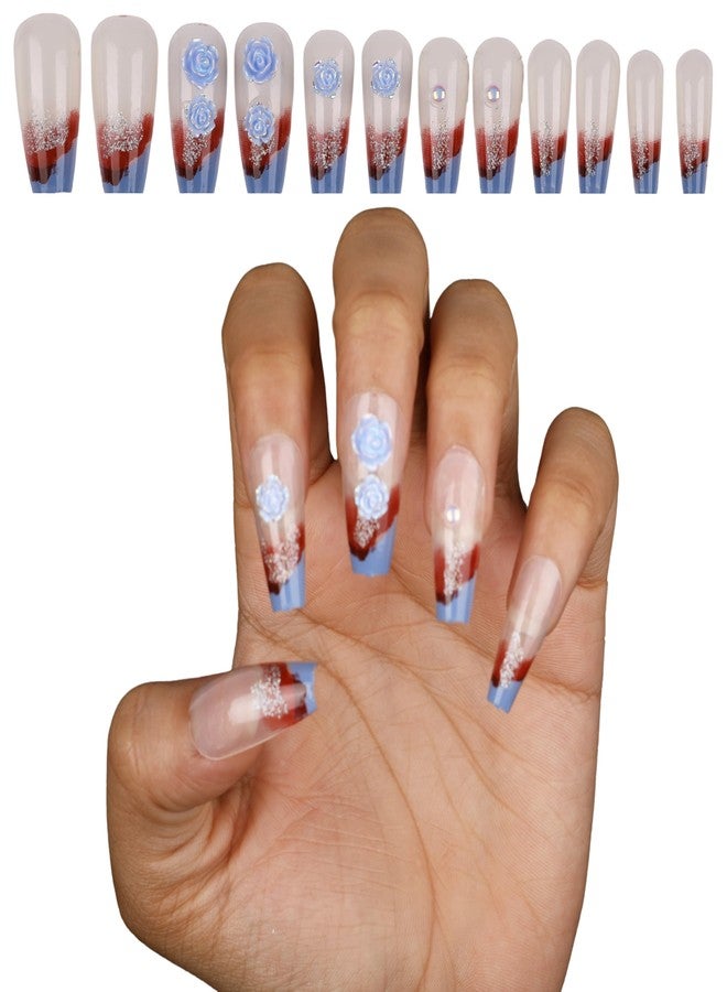 Hexwell أظافر هيكسويل الاصطناعية اللاصقة للنساء، 12 قطعة قابلة لإعادة الاستخدام، أظافر صناعية مناسبة لحفلات الزفاف والمكاتب (متعددة الألوان، تصميم-4) - Image 1