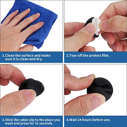 CHEFBEE 8 Pack Adhesive Cable Clips, Cable Cord Holder Organizer Management System for Desk, Wire Clips for All Your Computer, Electrical, Charging or Mouse Cord, Black - Image 3