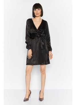 Mohito Women Solid Mini Dress, Black  - Image 2