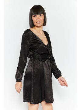 Mohito Women Solid Mini Dress, Black  - Image 3