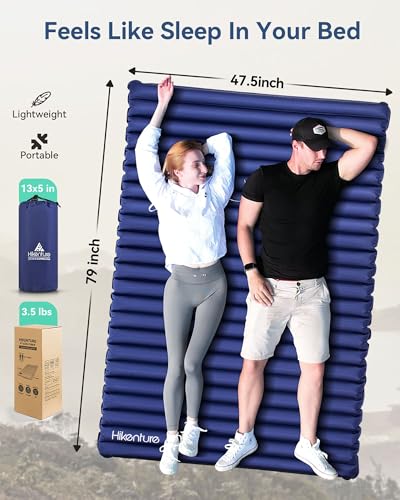 Hikenture Double Sleeping Pad,Extra Thick 3.75in Camping Mattress 2 Person,Queen Size Inflatable Air Mat,Lightweight and Compact,for Backpacking,Car Camping,Hiking,Tent,Cot(Navy Pumpsack) - Image 3