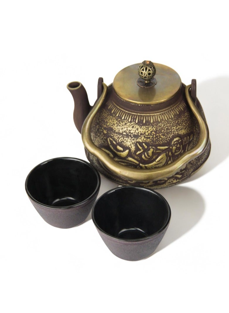 Tealand Durable Coated with Enamel Interior Cast Iron Teapot with Stainless Steel Infuser for Brewing Loose Tea Leaf 1.1 Liter (Red-Brown) w/ 2 cups - Image 5