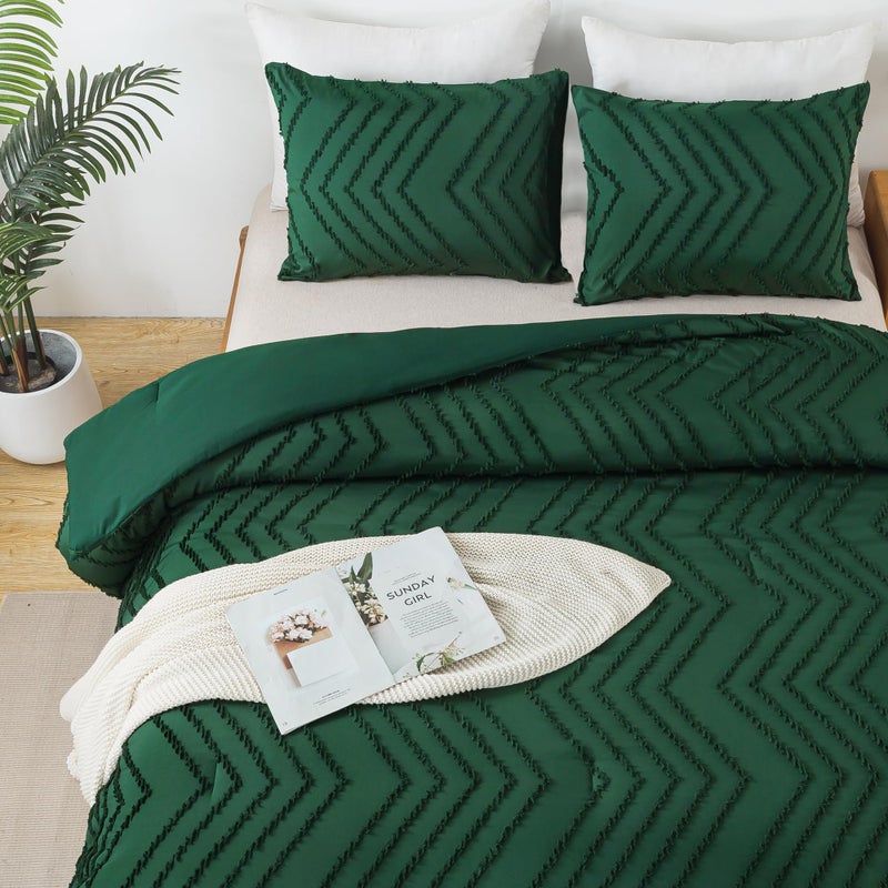 Andency و ency Emerald Green Comforter Size Boho Green Dark Soft Soft Warm Freed Sets for King Bed 3 قطع غابة خضراء خضراء شيفرون معدلة مجموعة جمالية - Image 3