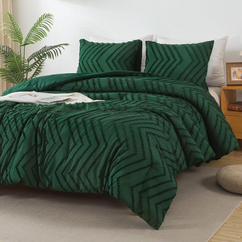 Andency و ency Emerald Green Comforter Size Boho Green Dark Soft Soft Warm Freed Sets for King Bed 3 قطع غابة خضراء خضراء شيفرون معدلة مجموعة جمالية - Image 2