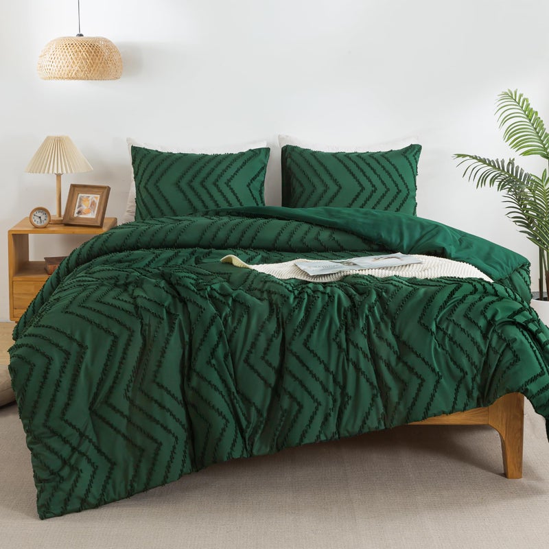 Andency و ency Emerald Green Comforter Size Boho Green Dark Soft Soft Warm Freed Sets for King Bed 3 قطع غابة خضراء خضراء شيفرون معدلة مجموعة جمالية - Image 1