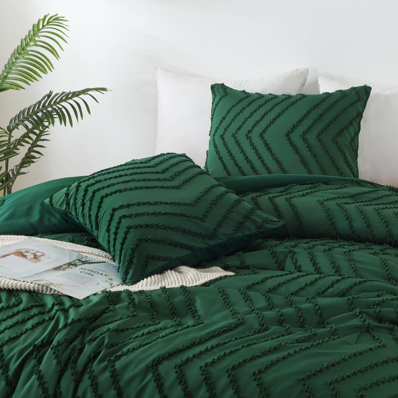 Andency و ency Emerald Green Comforter Size Boho Green Dark Soft Soft Warm Freed Sets for King Bed 3 قطع غابة خضراء خضراء شيفرون معدلة مجموعة جمالية - Image 4