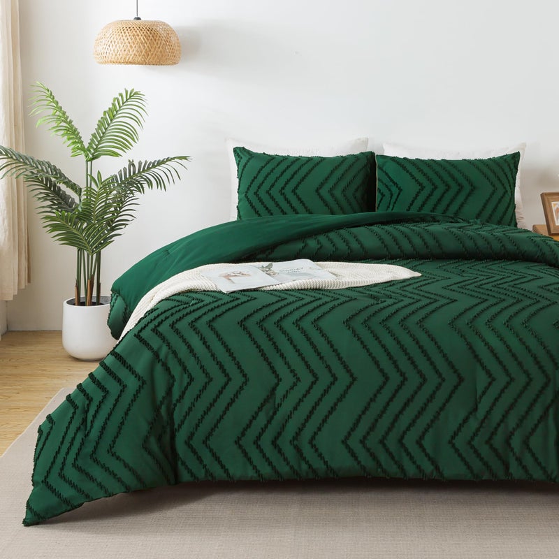 Andency و ency Emerald Green Comforter Size Boho Green Dark Soft Soft Warm Freed Sets for King Bed 3 قطع غابة خضراء خضراء شيفرون معدلة مجموعة جمالية - Image 5