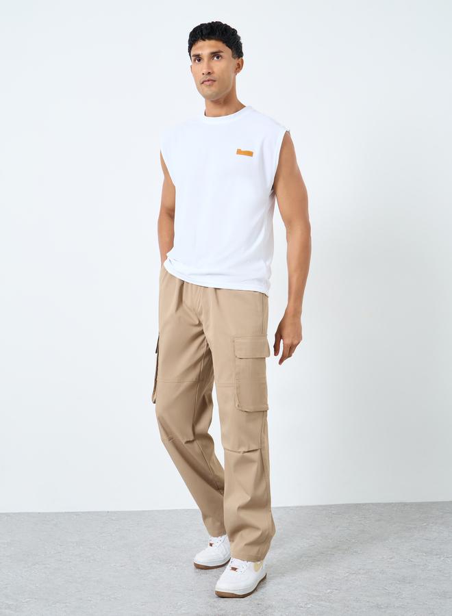 Styli Men Beige Woven Relaxed Fit Open Hem Joggers - Image 2