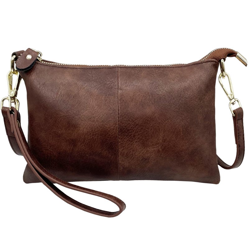 Beurlike Leather Wristlet Wallet Clutch Purses For Women Small Crossbody Phone Bags(Vegan Leather Coffee) - Image 1