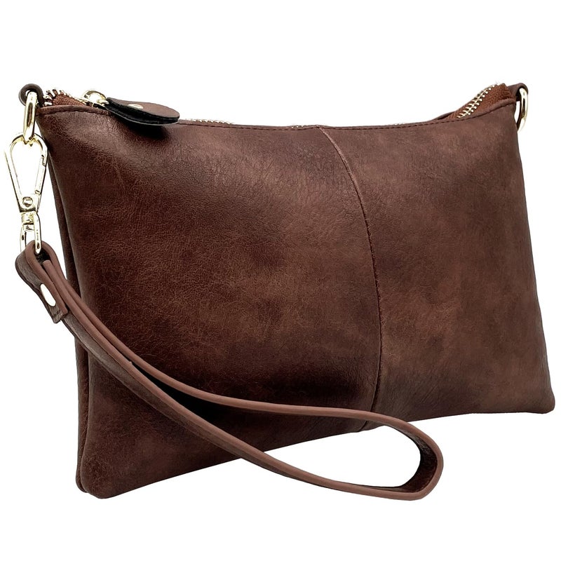Beurlike Leather Wristlet Wallet Clutch Purses For Women Small Crossbody Phone Bags(Vegan Leather Coffee) - Image 3