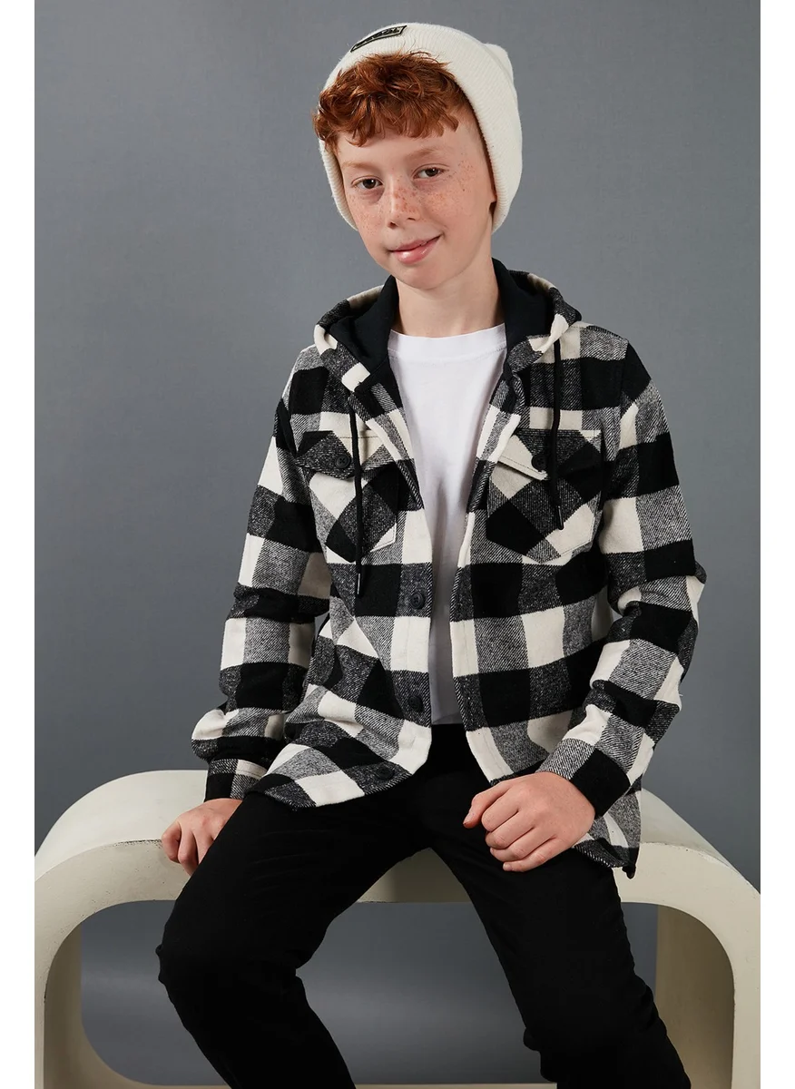 Lela Hooded Double Pocket Plaid Lumberjack Shirt Boy's Shirt Cf25w81787