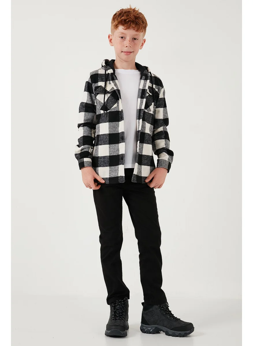 Lela Hooded Double Pocket Plaid Lumberjack Shirt Boy's Shirt Cf25w81787