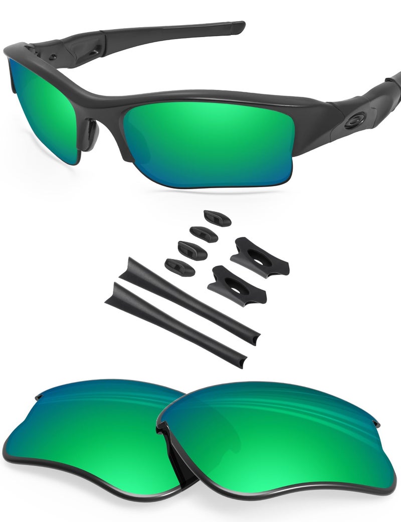 BLAZERBUCK Polycarbonate Polarized Replacement Lenses & Sock Kit for Oakley Flak Jacket XLJ OO9009 - Emerald Green AR Coated - Image 1