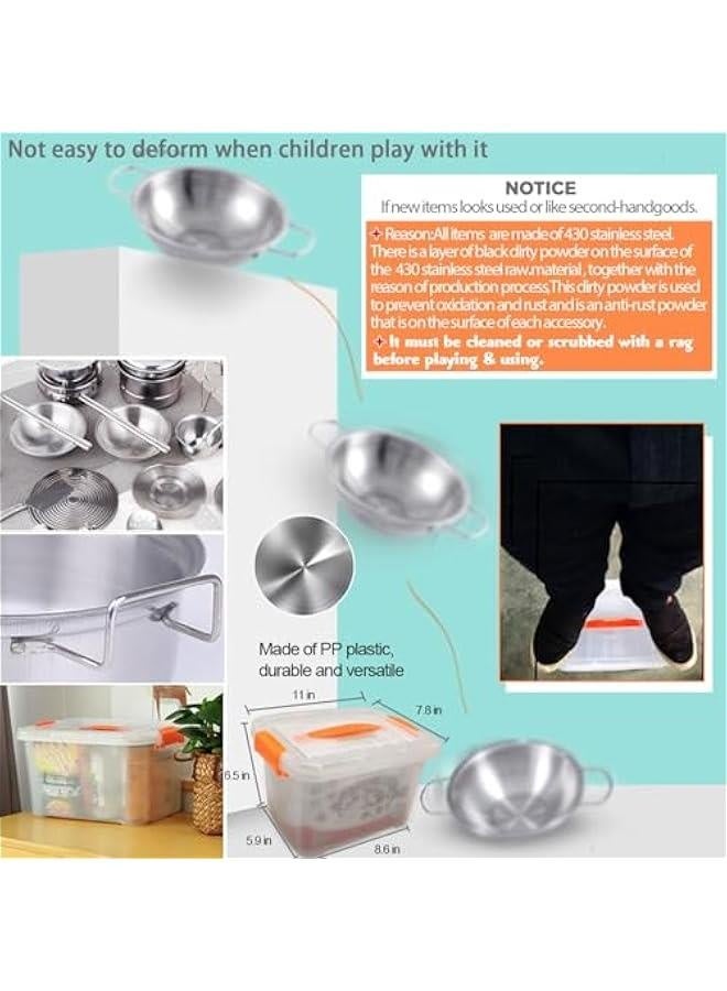 Tiny Classic Stainless Steel Kitchen Toys Cooking Utensils Set-Pretend Play Pots Pans Toy Cookware Kits for Kids Cooking Utensil Set Interactive Learning Role Play Educational Toys for Kids Mini Siz - Image 3