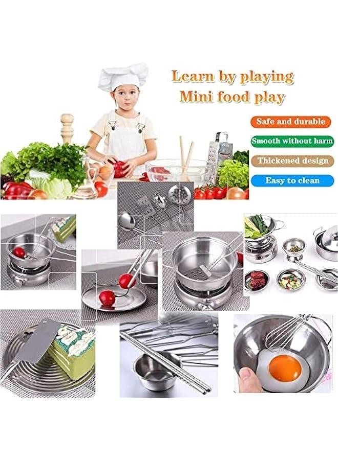 Tiny Classic Stainless Steel Kitchen Toys Cooking Utensils Set-Pretend Play Pots Pans Toy Cookware Kits for Kids Cooking Utensil Set Interactive Learning Role Play Educational Toys for Kids Mini Siz - Image 4