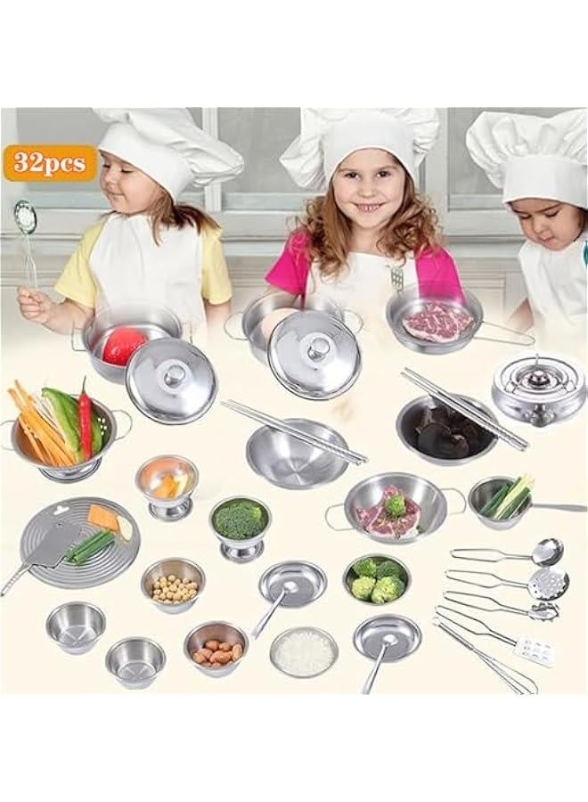 Tiny Classic Stainless Steel Kitchen Toys Cooking Utensils Set-Pretend Play Pots Pans Toy Cookware Kits for Kids Cooking Utensil Set Interactive Learning Role Play Educational Toys for Kids Mini Siz - Image 2