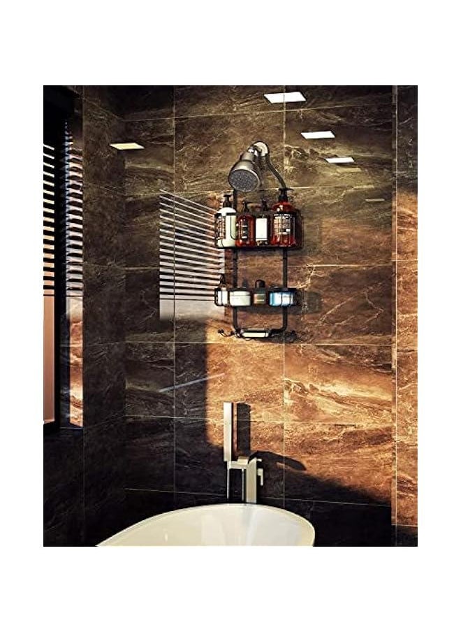 MIXDE Bathroom Hanging Shower Organizer, Over Head Shower Caddy Basket with Hooks for Razor and Sponge, Rustproof Stainless Steel, Black  - Image 5