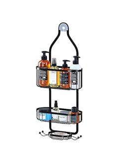 MIXDE Bathroom Hanging Shower Organizer, Over Head Shower Caddy Basket with Hooks for Razor and Sponge, Rustproof Stainless Steel, Black  - Image 1