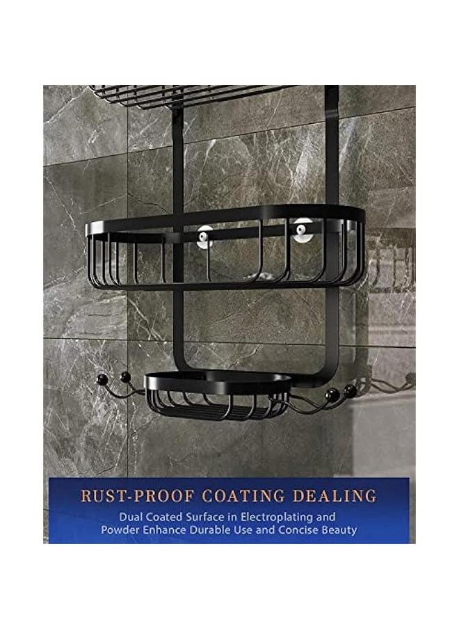 MIXDE Bathroom Hanging Shower Organizer, Over Head Shower Caddy Basket with Hooks for Razor and Sponge, Rustproof Stainless Steel, Black  - Image 3