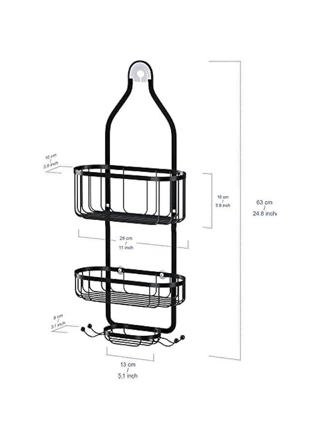 MIXDE - Bathroom Hanging Shower Organizer, Over Head Shower Caddy Basket with Hooks for Razor and Sponge, Rustproof Stainless Steel, Black - Image 1