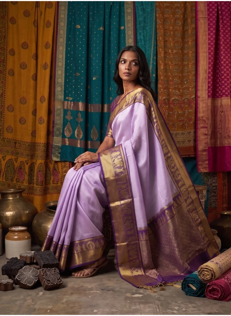 Nool  Radham Iris Kanchipuram Silk Saree with Unstitched Blouse for Women | Best Price UAE