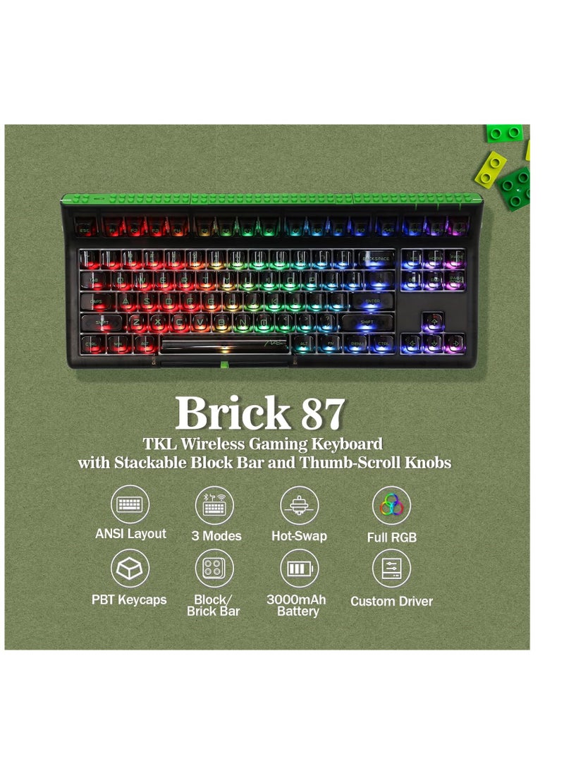 Generic - EPOMAKER Brick 87 Tri-Mode TKL Mechanical Keyboard with Stackable Block Bar, Thumb-scroll Knobs,(Clear Black, Wisteria Linear Switch) - Image 1