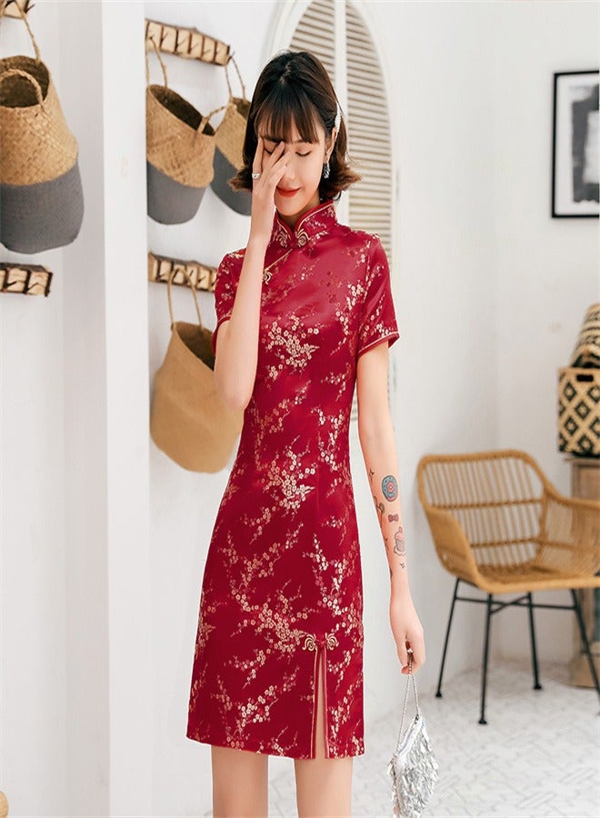 Loquat Plum Blossom Daily Banquet Skirt Wine Red  - Image 3