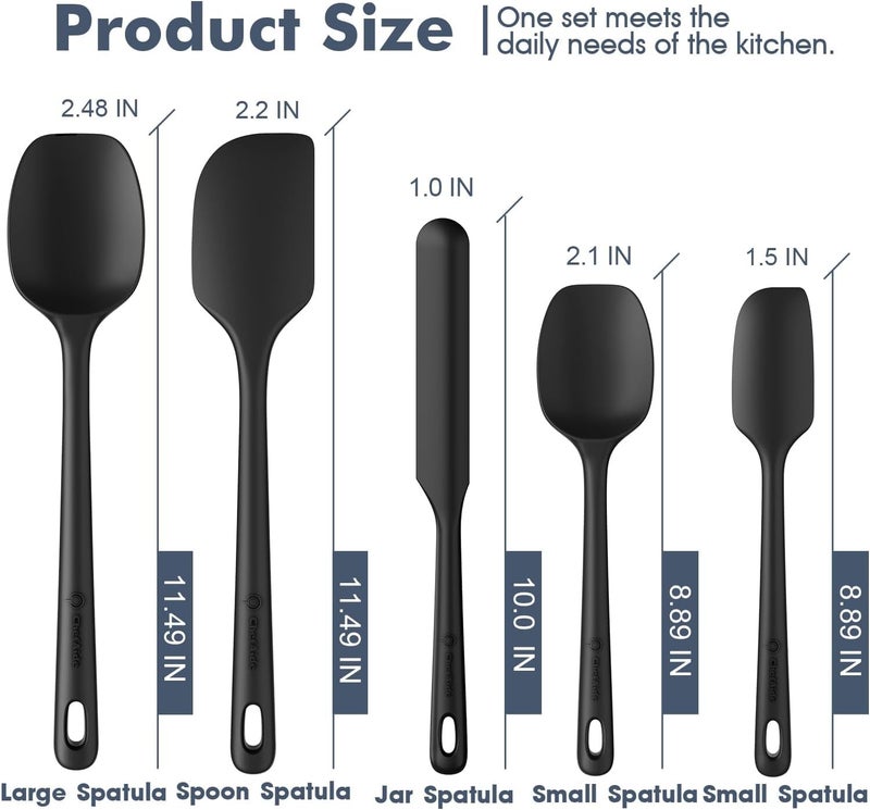 ChefAide 5 Pieces Silicone Spatula Set, Food Grade Rubber Spatula, Upgrade Strong Handle with Ergonomic Grip, Heat Resistant Up to 600°F for Nonstick Cookware, Cooking Black - Image 2
