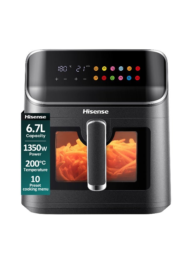 Hisense 6.7L Capacity Air Fryer, 1350W Power, 200℃ Temperature, 10 Present Cooking Menu, Visible Basket, Colorful Touch Panel, 360°Circulation (H06AFBS2S3 Black) 6.7 L 1350 W Air Fryer Black - Image 1