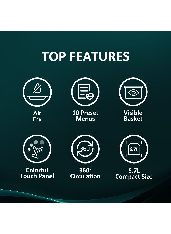 Hisense 6.7L Capacity Air Fryer, 1350W Power, 200℃ Temperature, 10 Present Cooking Menu, Visible Basket, Colorful Touch Panel, 360°Circulation (H06AFBS2S3 Black) 6.7 L 1350 W Air Fryer Black - Image 3