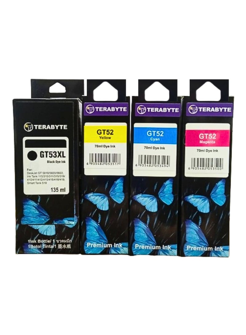 Terabyte GT53XL 135ml GT52 70ml 4-Pack for HP Printer DeskJet Smart GT Tank Black Cyan Magenta Yellow - Image 1