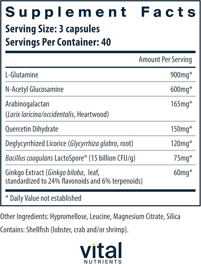 Vital Nutrients GI Repair Nutrients  Leaky Gut Capsule with L Glutamine and NAcetyl  Digestive Enzyme Supplement to Support Gut Health and Digestion  Gluten and Dairy Free  120 Capsules - Image 2