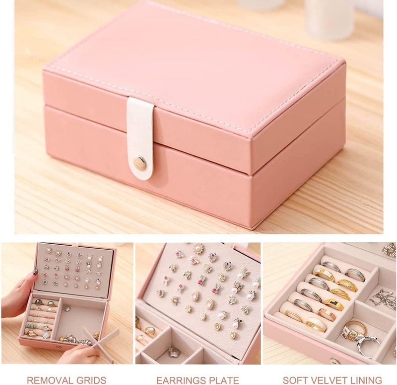 ketmart Jewellery Organiser PU Leather Magnetic Buckle Portable Storage Box Case with Dividers Container for Rings, Earrings, Necklace Home Organizer, (Color-Pink) - Image 5