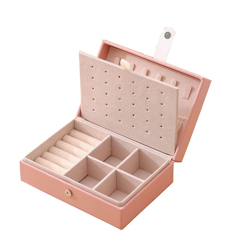 ketmart Jewellery Organiser PU Leather Magnetic Buckle Portable Storage Box Case with Dividers Container for Rings, Earrings, Necklace Home Organizer, (Color-Pink) - Image 1