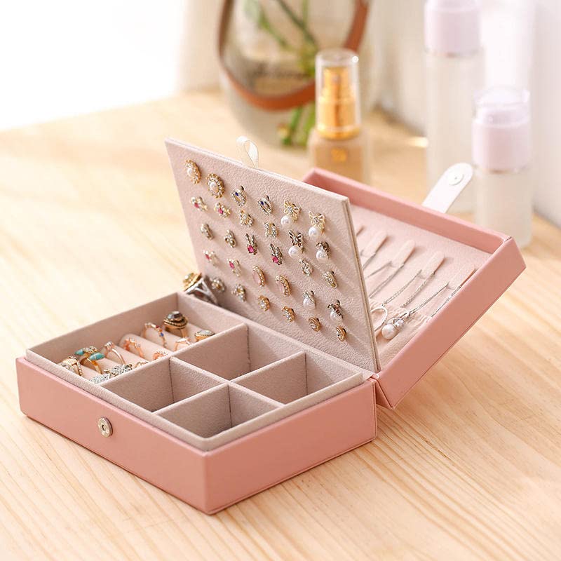 ketmart Jewellery Organiser PU Leather Magnetic Buckle Portable Storage Box Case with Dividers Container for Rings, Earrings, Necklace Home Organizer, (Color-Pink) - Image 4