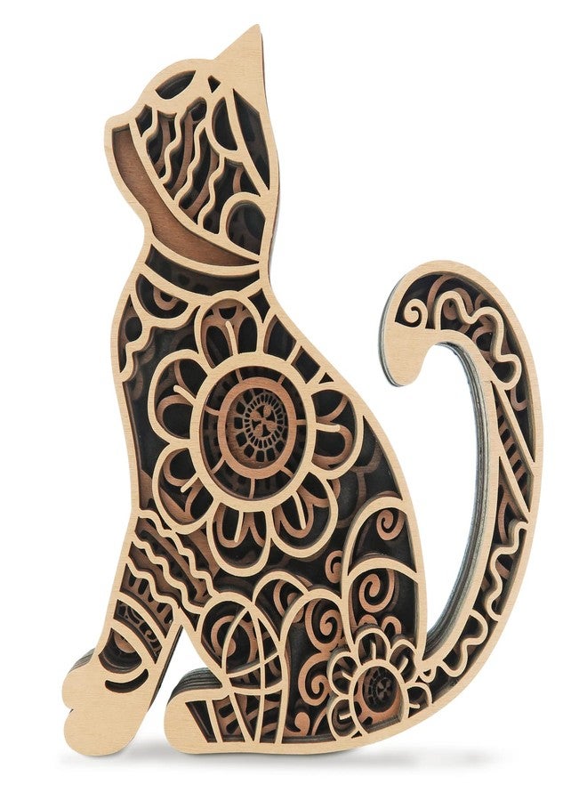 Laisgee Multi-Layered Cat Decor, Farmhouse Wooden Cat Craft 4 Layer Rustic Kitten Self-Standing Statue Desktop Shelf Tier Tray Display Cat Lovers Gift 6'' - Image 1